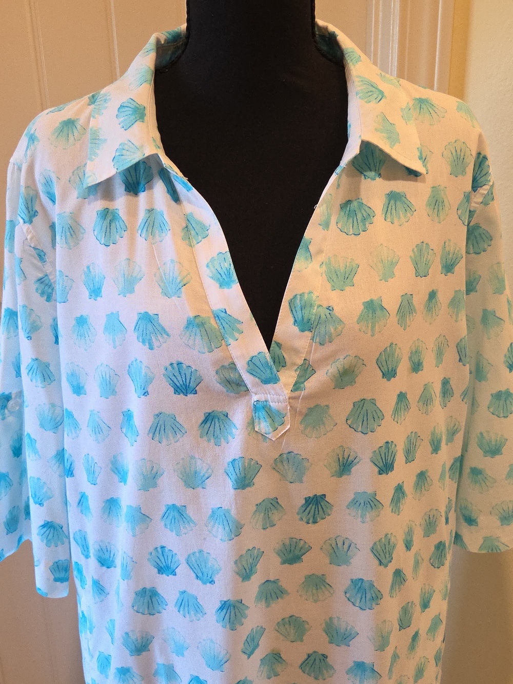 Tori Richard Cotton Embroidered Blue Shell Dress, Size XL - Picture 2 of 10